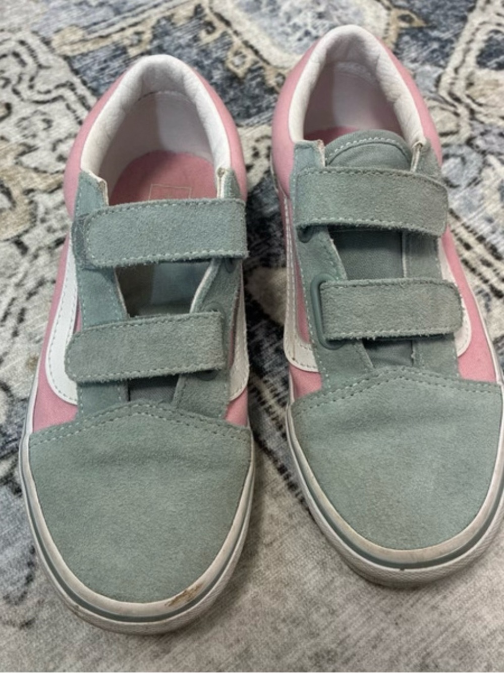 Vans Kids Pink and Mint Suede Velcro Sneakers